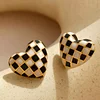 Vintage Heart Shape Chessboard Earrings