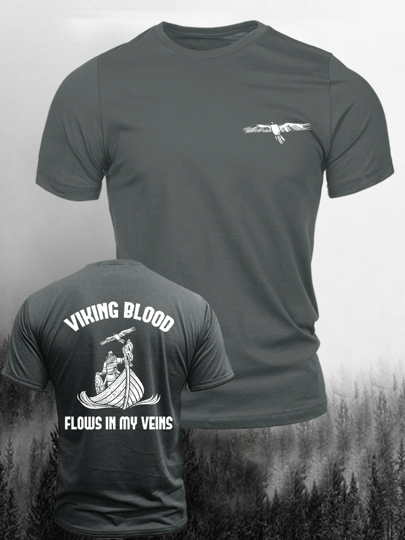 Men's Viking Blood Flows In My Veins Print Casual Short Sleeve T-shirt