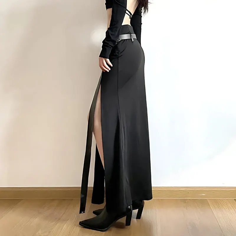 Brownm Double Slit Maxi Skirt