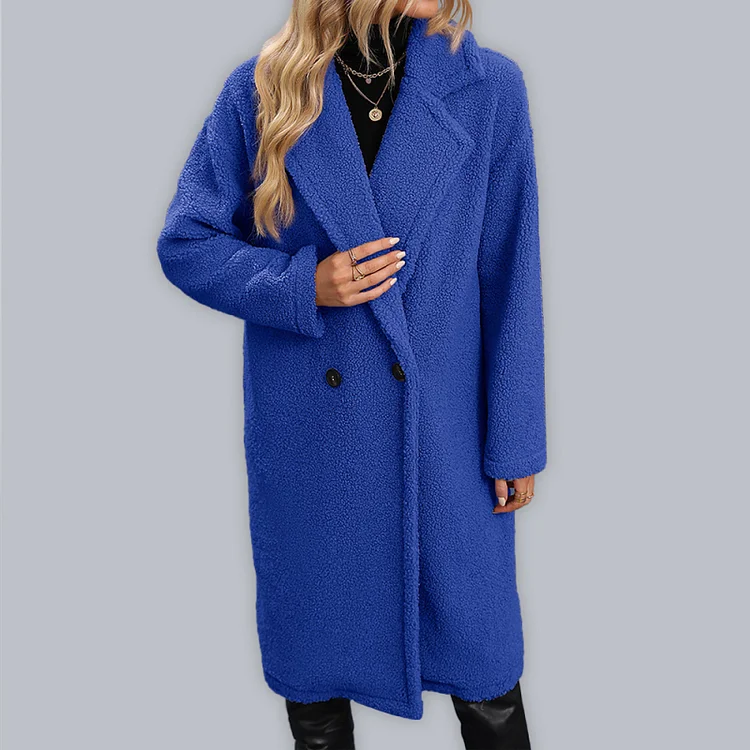 Women's mid-length thickened grain woolen blue red coat coat Flusfy