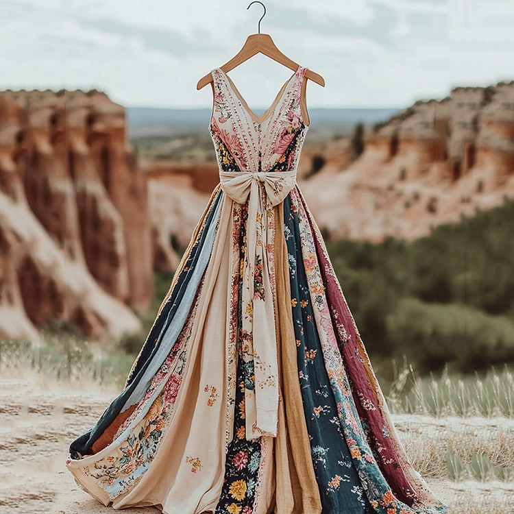 Simpfit Damen Vintage Floral Drucken Art Nachahmung aus Baumwolle und Leinen Tank Midikleid