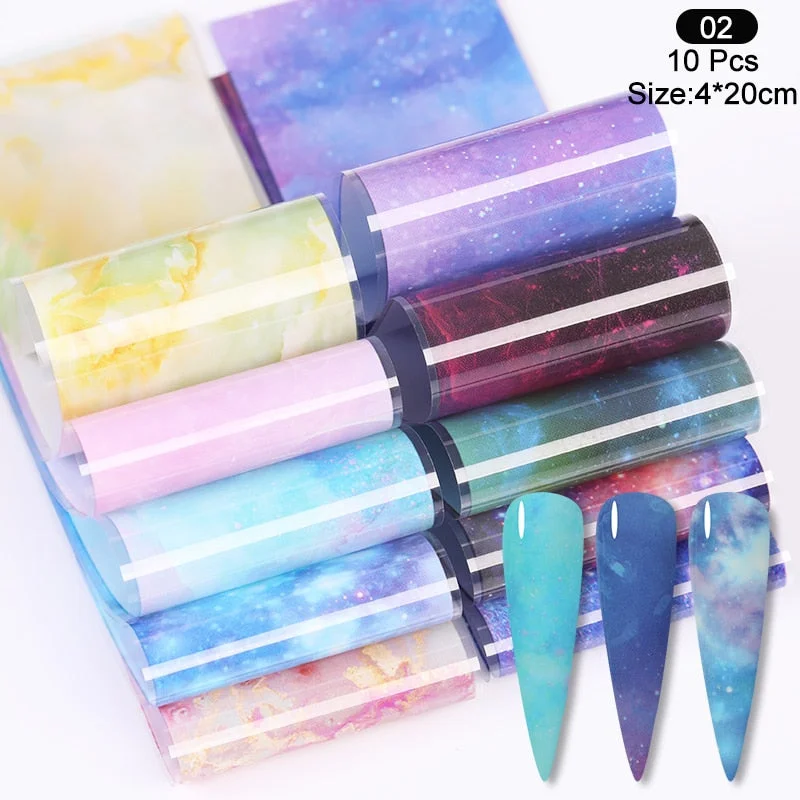 10Pcs/Set Colorful Nail Foil Stickers Mirror iridescent Effect Stickers Nail Art Transfer Foils Manicures Slider Decorations