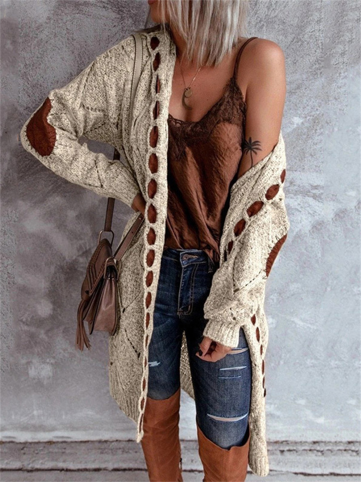 Women's Cardigan Knitted Color Block Stylish Basic Casual Long Sleeve Loose Sweater Cardigans Hooded Fall Winter Blue Gray Khaki / Holiday | 168DEAL