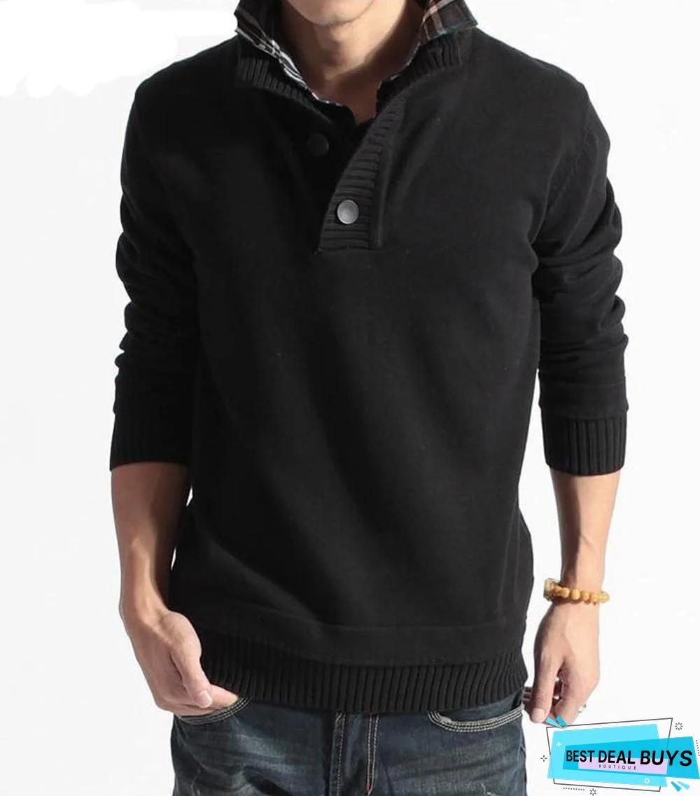 Men's Sweater Stand Collar Solid Color Sweater