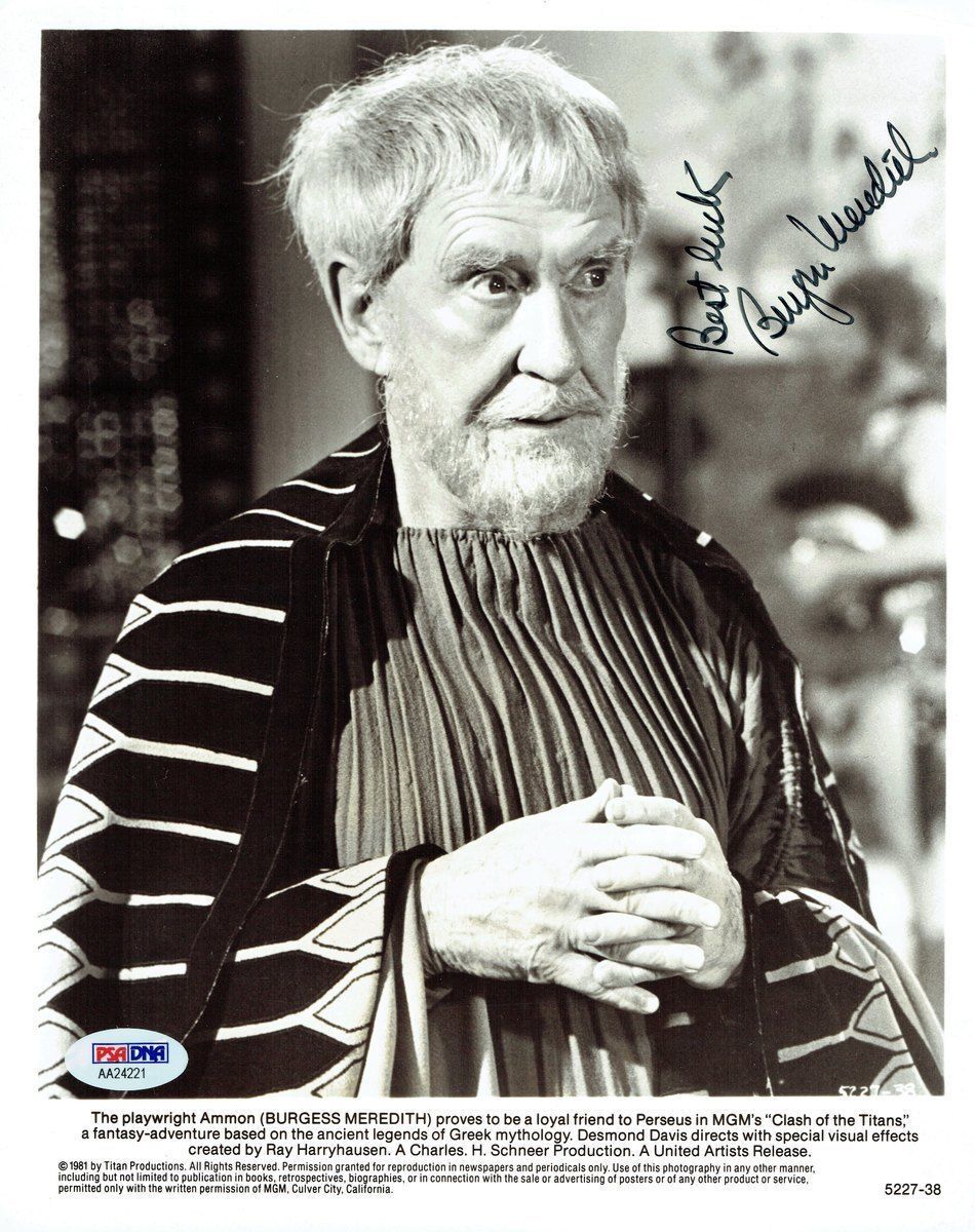 Burgess Meredith Signed Clash of the Titans Auto 8x10 B/W Photo Poster painting PSA/DNA #AA24221