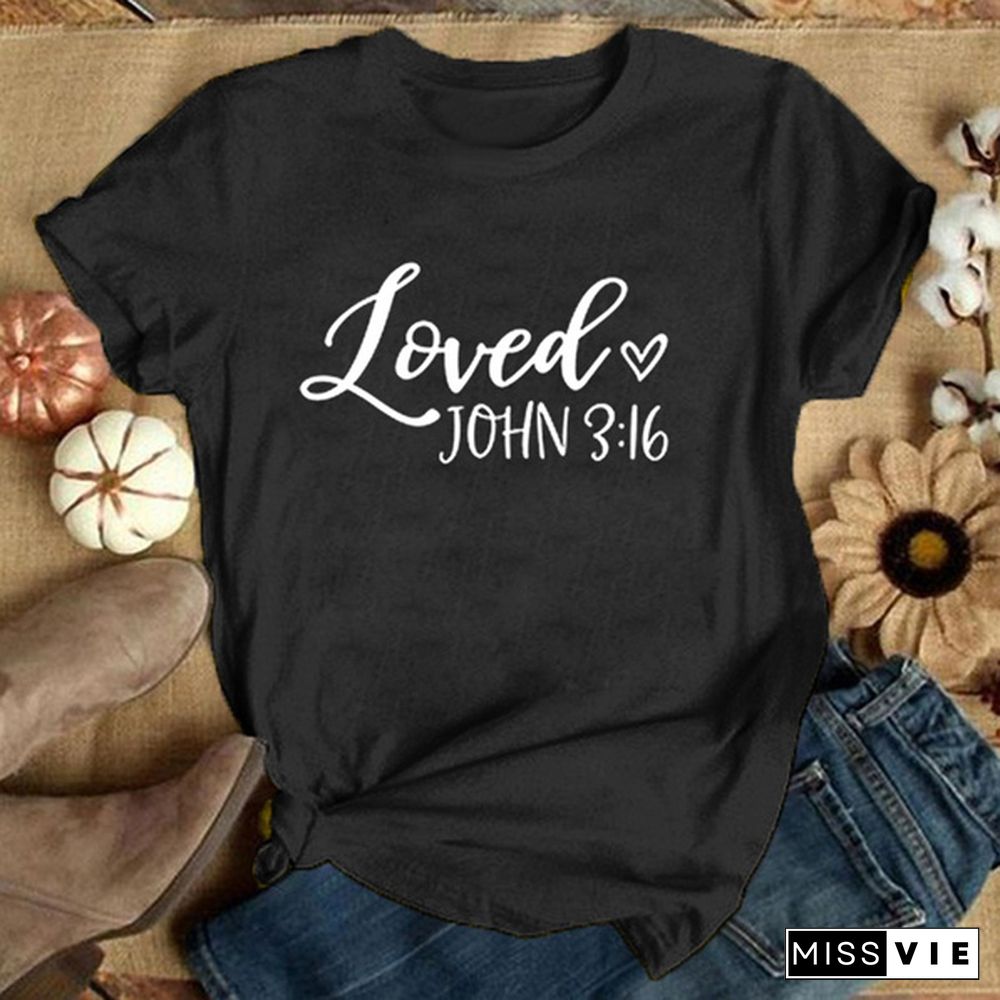 Loved 3:16 Women Christian T-shirt Inspirational Faith God Religious Church Jesus T Shirt Aesthetic Graphic Tees