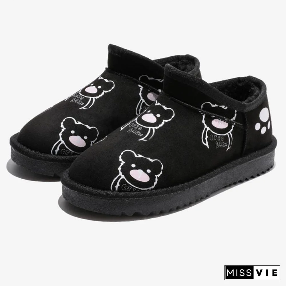 Cartoon Bear Print Plush Boots