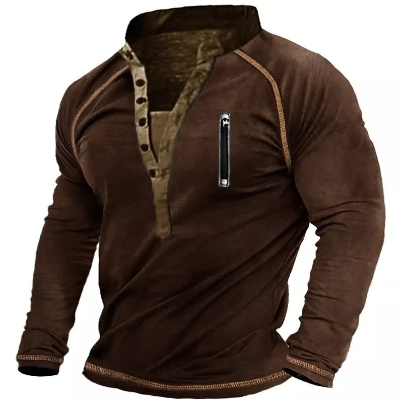 Men's Retro Zipper V Neck Long Sleeve Outdoors Henny Shirt