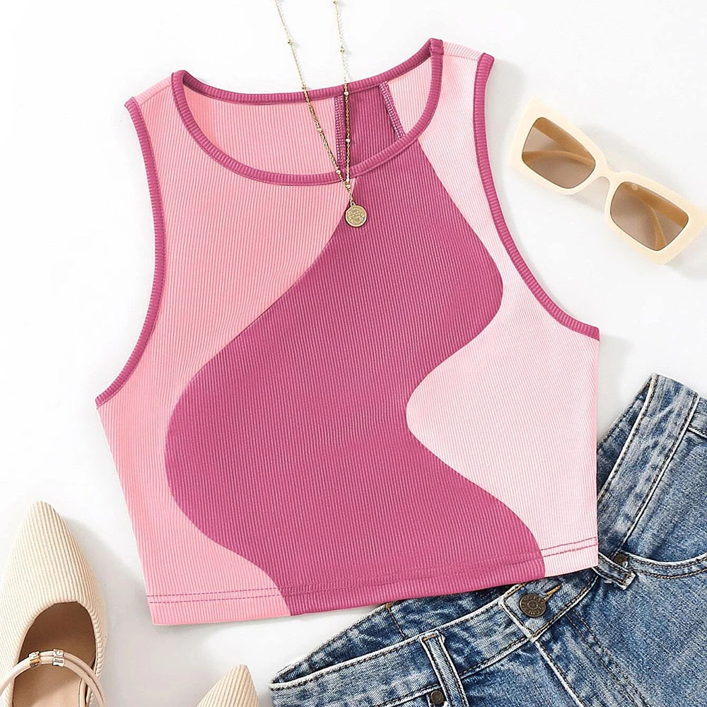 Myopiclunacy Women Sexy Solid Camis Crop Top Casual Tank Tops Vest Sleeveless Streetwear Patchwork Color T Shirt Navel Exposed Tees Summer