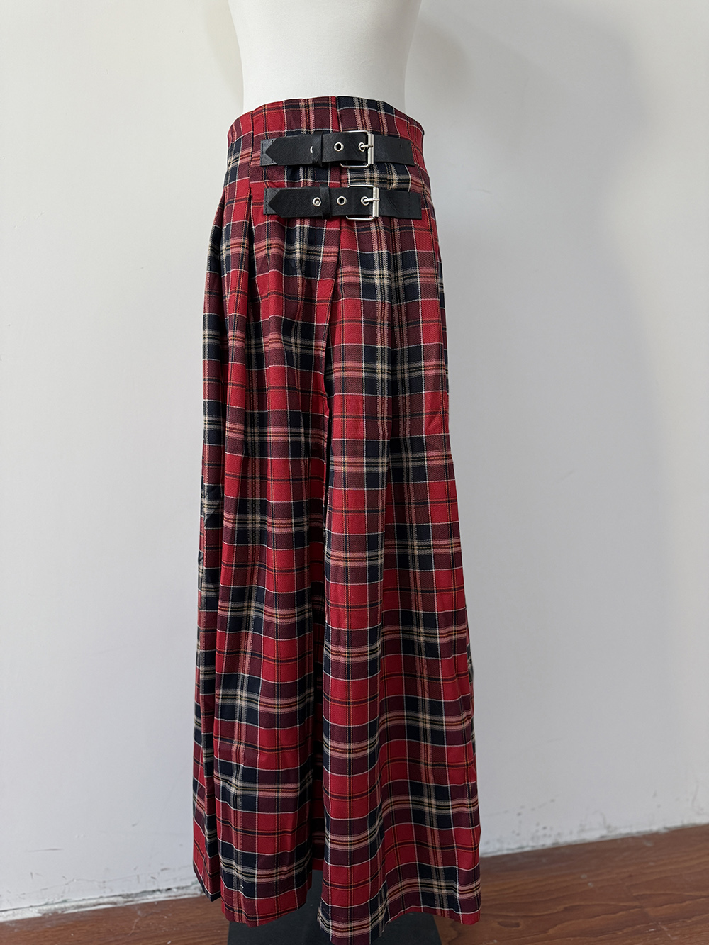 Shinesparkplay Retro Street Red Checkered A-line Maxi Skirts for Women Spring/Summer New High Waist Straight Tube Slimming Split Long Skirt