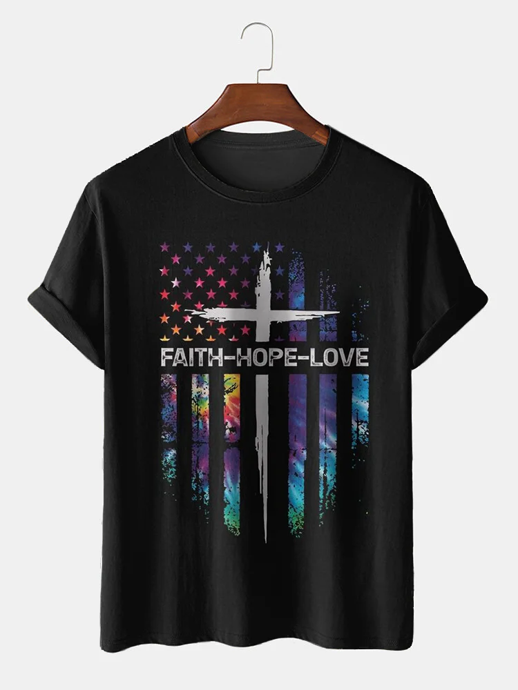 Faith Hope Love Flag Cross T-Shirt