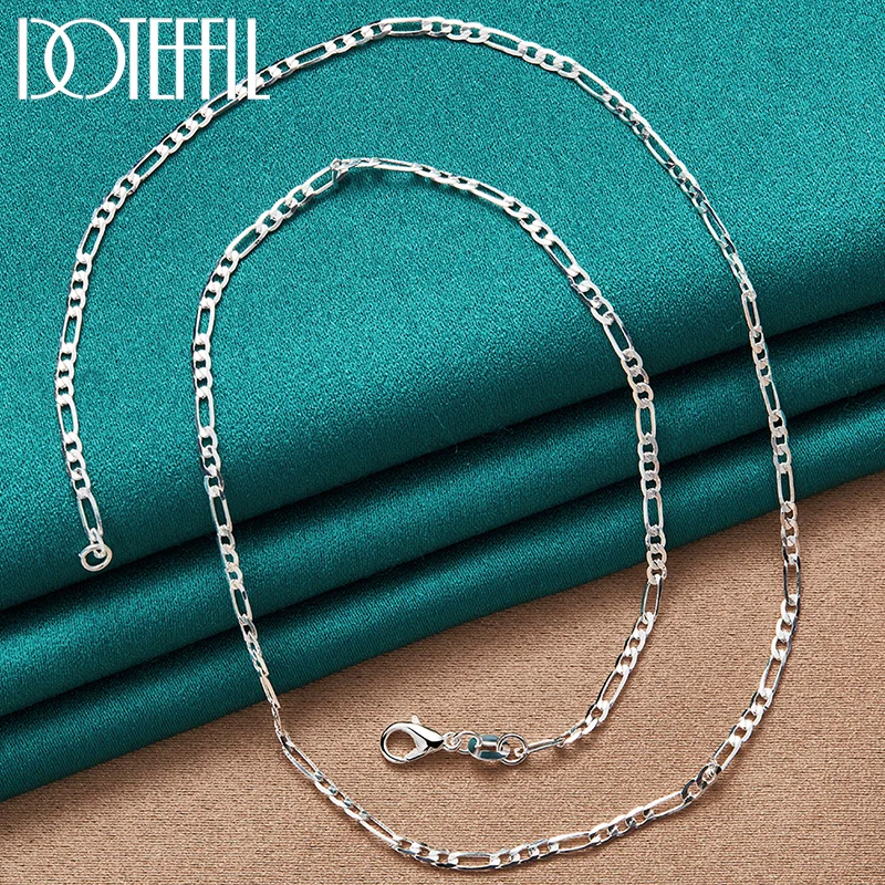 DOTEFFIL 925 Sterling Silver 4mm Side Chain 16/18/20/22/24/26/28/30 Inch Necklace For Women Man Jewelry
