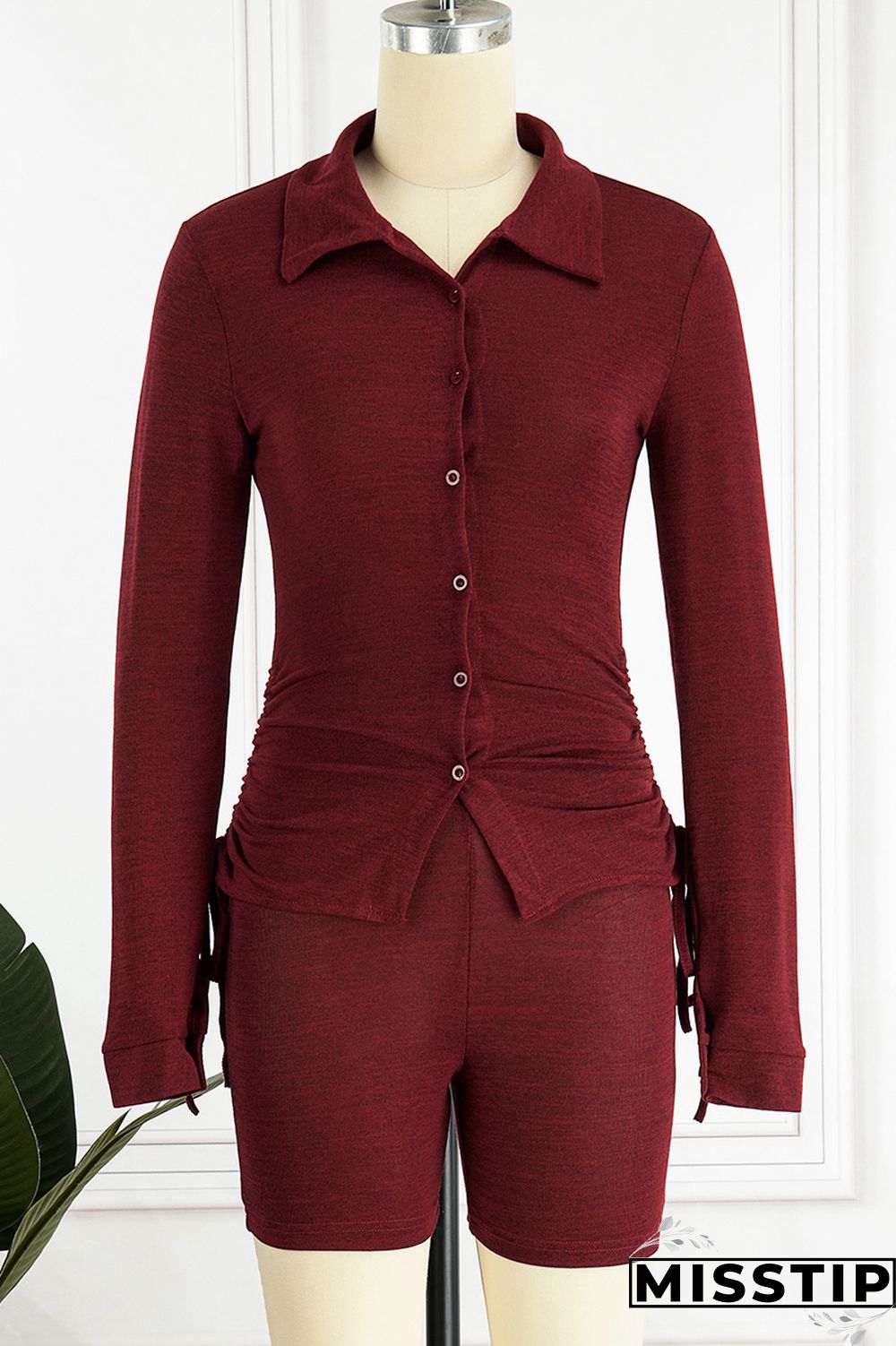 Army Green Casual Solid Basic V Neck Long Sleeve Two Pieces