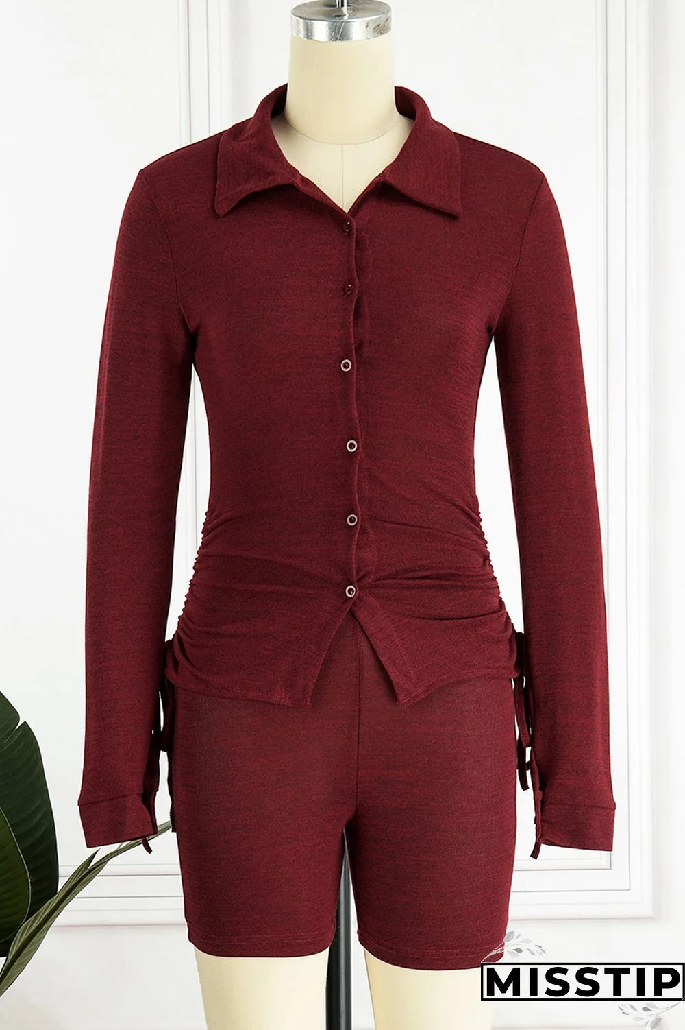 Army Green Casual Solid Basic V Neck Long Sleeve Two Pieces