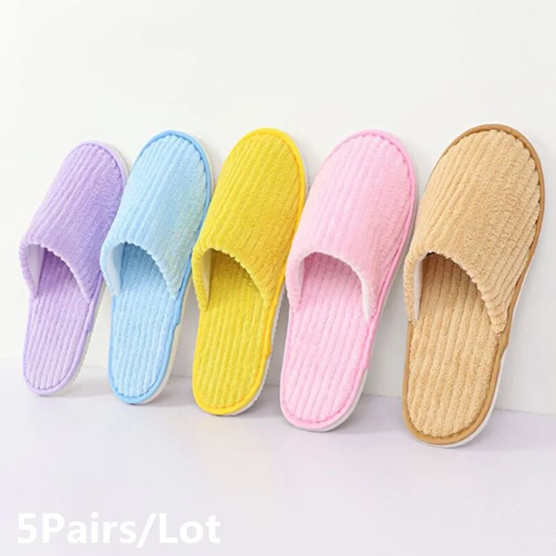 5 Pairs Winter Slippers Men Women  Hotel Disposable Slides Home Travel Sandals Hospitality Footwear One Size on Sale