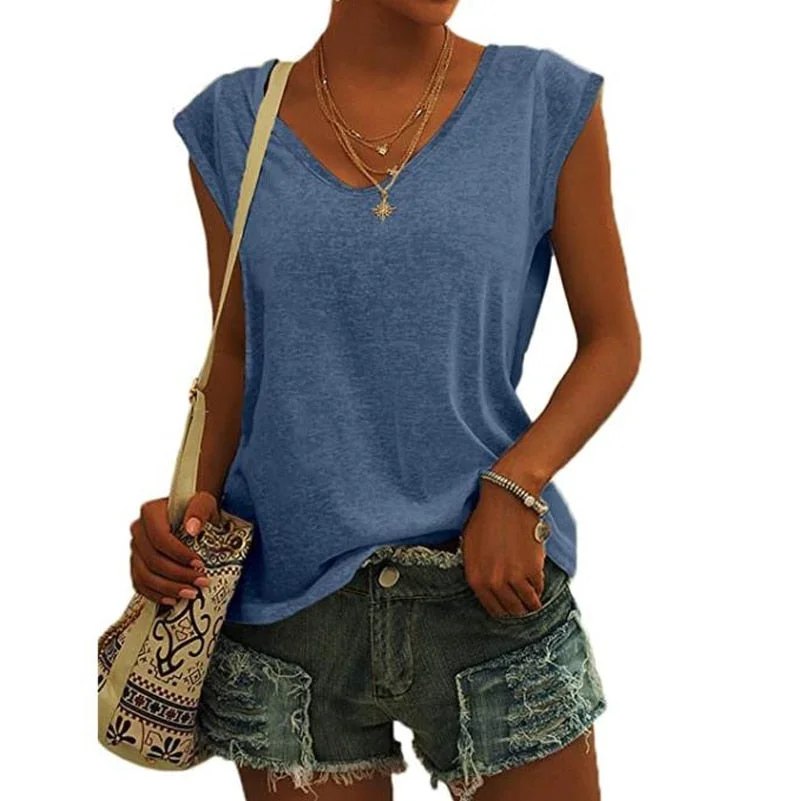 Tank Top Women Sleeveless Shirts Summer Streetwear Casual Ladies Loose V Nekc Basic Solid Color Tanks Vest Tops 2021