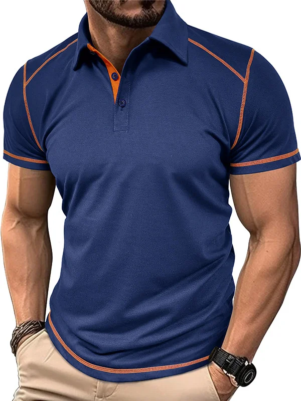 Men's Lapel Fashion Patchwork Cotton Polo Shirt