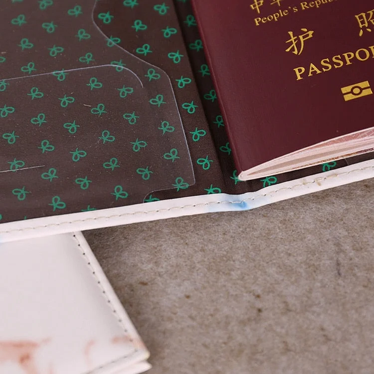 Travel Accessories Vintage Marble Passport Holder ID Cover Women Men Portable Bank Card Passport Business PU Leather Wallet Case