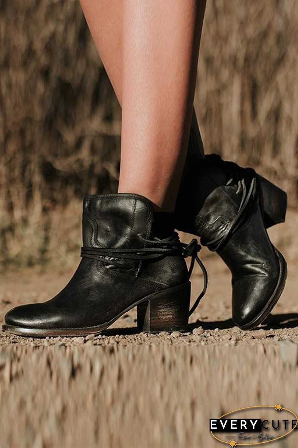 Lace Up Chunky Heels Ankle Boots