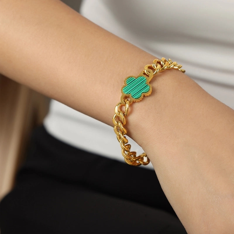 Casual Minimalist Flower Titanium Steel Acrylic Turquoise Shell 18K Gold Plated Plating Inlay Bracelets Necklace