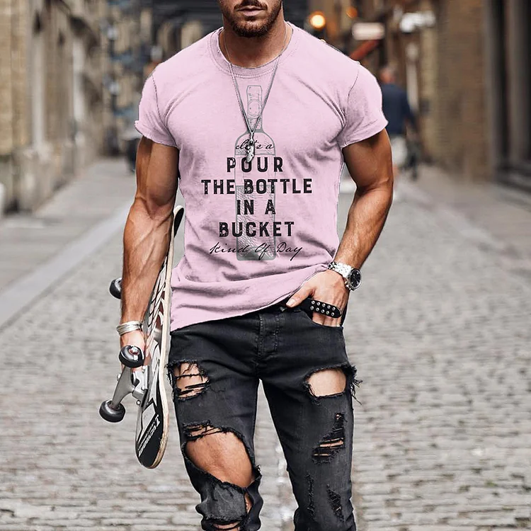 Comstylish Pour The Bottle In A Bluket Print Short Sleeve T-Shirt