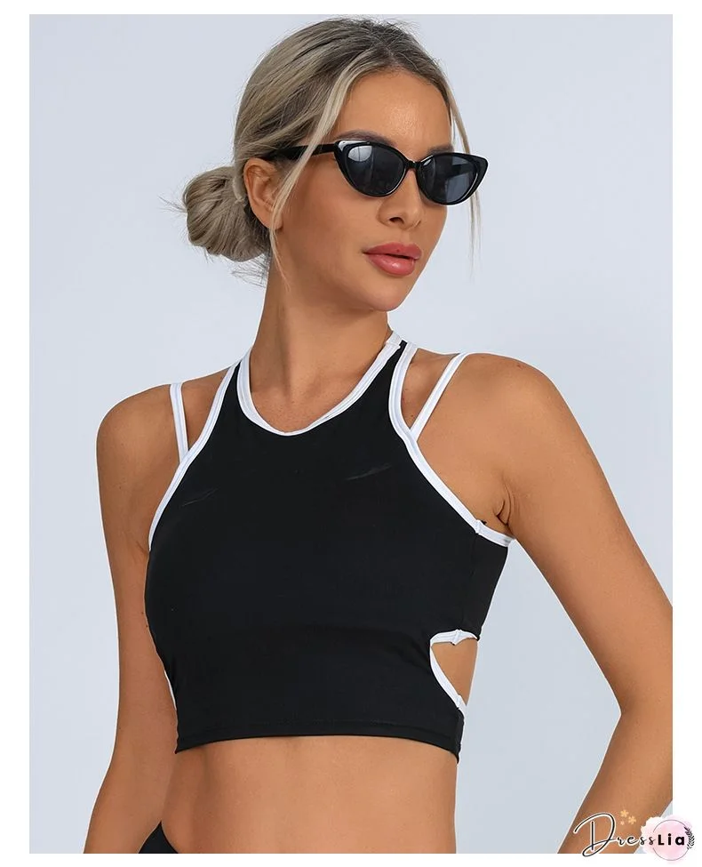 Houndstooth Print Cutout Tank Top
