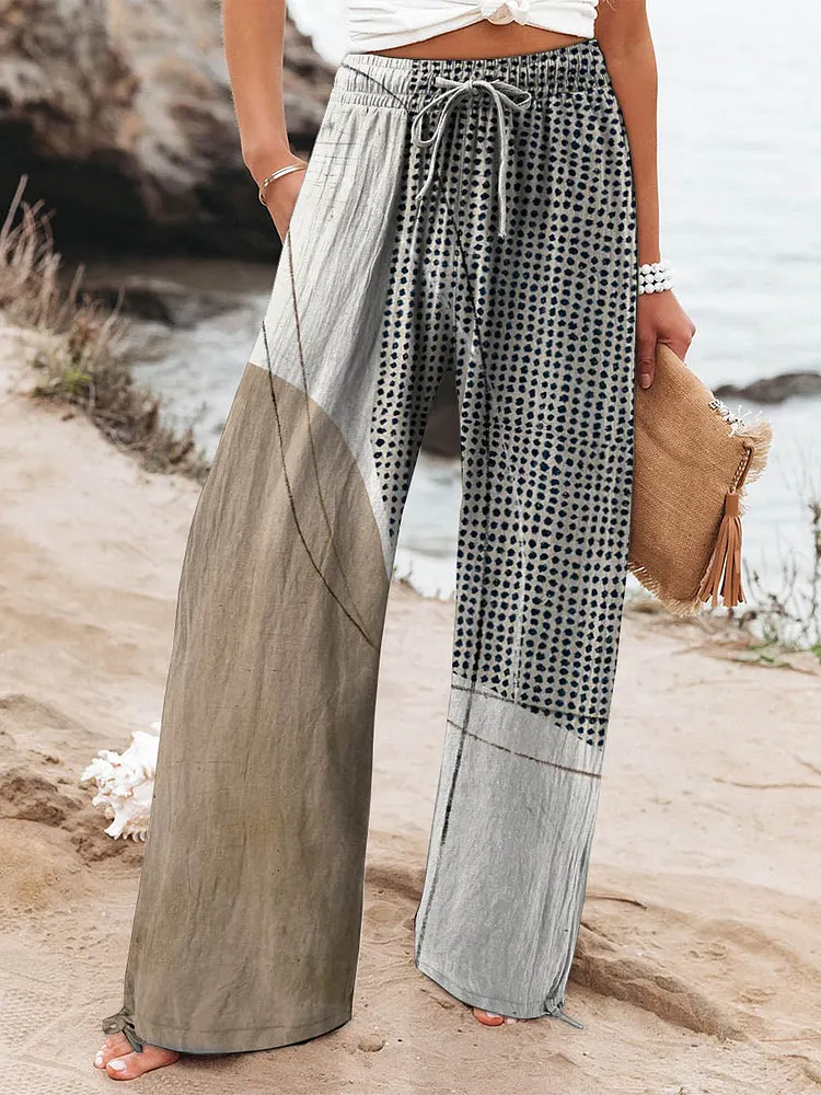 Women's Abstract Geometric Pattern Art Printed Cotton And Linen Casual Pants