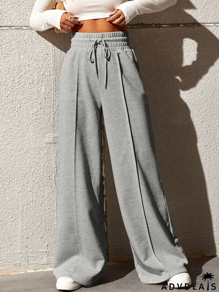 Drawstring Waist Seam Detail Wide Leg Pants