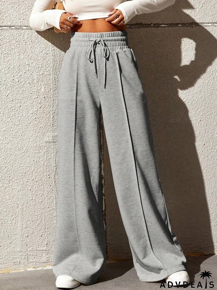 Drawstring Waist Seam Detail Wide Leg Pants