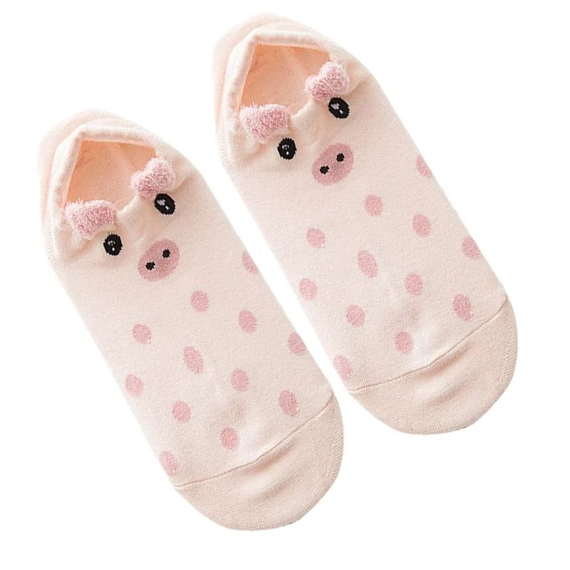 1 Pair Women Socks Cartoon Kawaii Cute Japanese Slippers Korean Style 3D Ear Boat Short Sock Cotton Cat Animal Female Sox