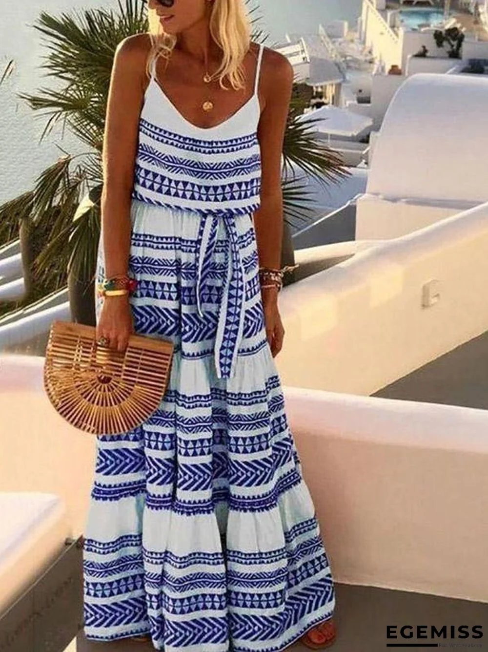 Beach Printed Spaghetti-Neck Maxi Dress | EGEMISS