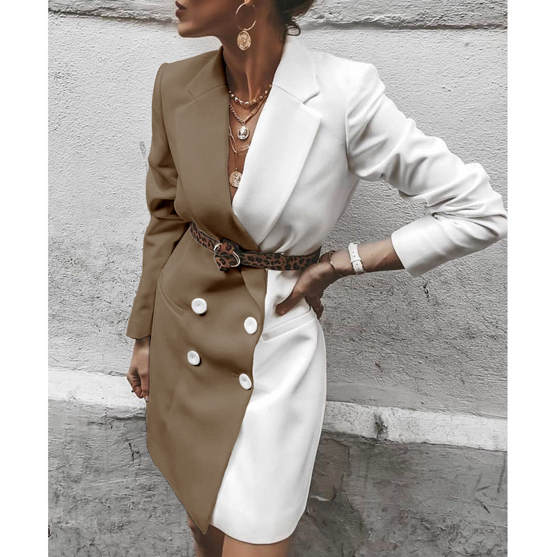 Mature Women Mid-length Contrast Blazer Dress