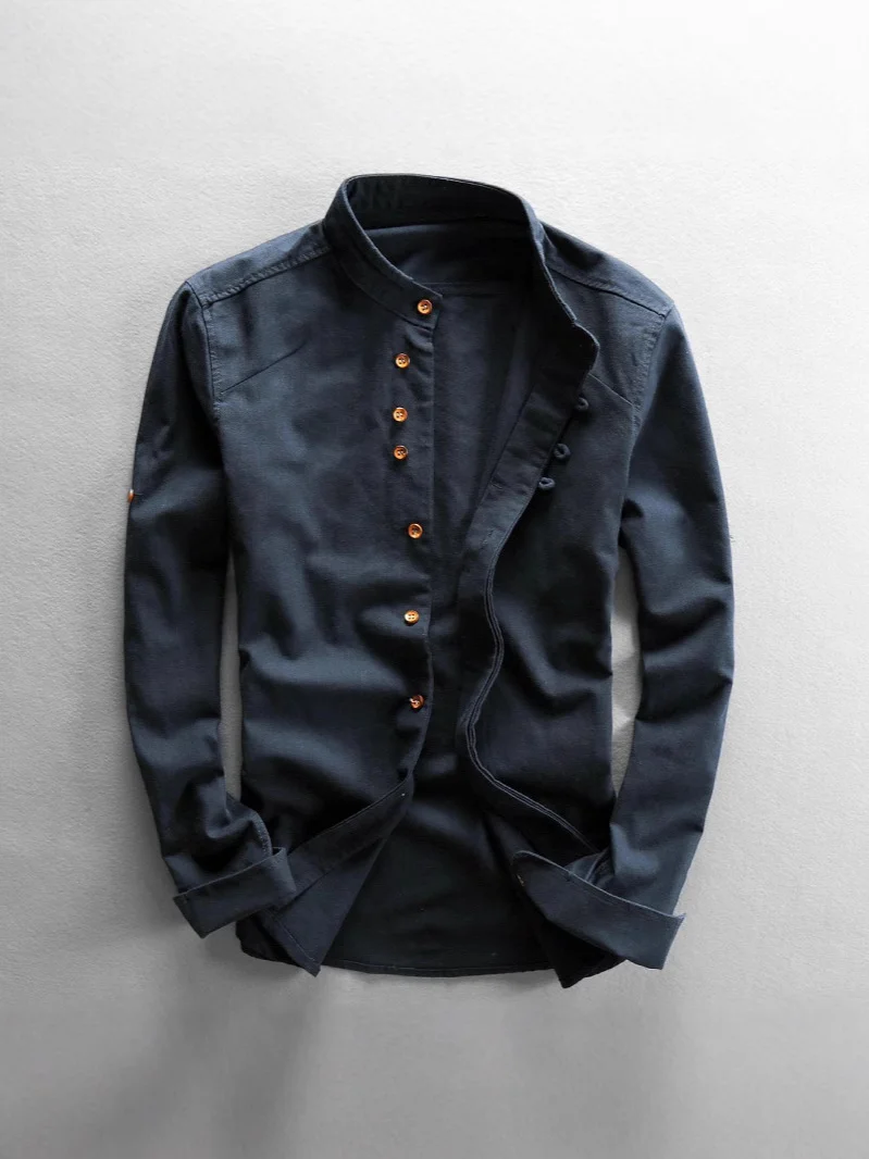 Nigikala Nigikala 2025 New Men's Casual Linen Shirt Gentlemen's Wind Collar Wish Cotton T-Shirt