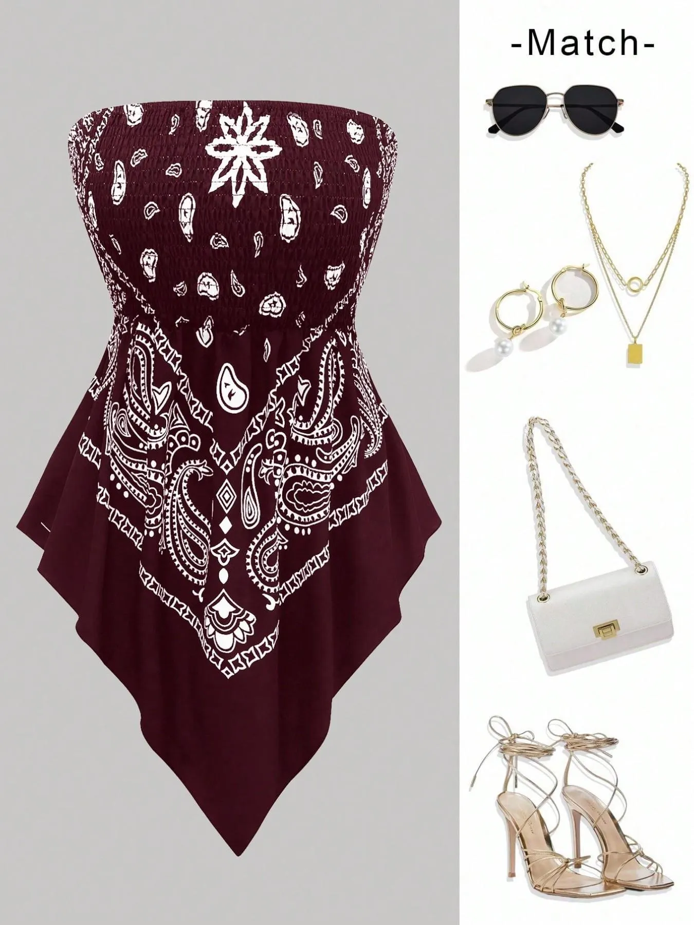 Women's Ethnic Print Strapless Top, Boho Style Asymmetric Hem Tube Top, Casual Summer Fashion, Perfect for Outing and Vacation