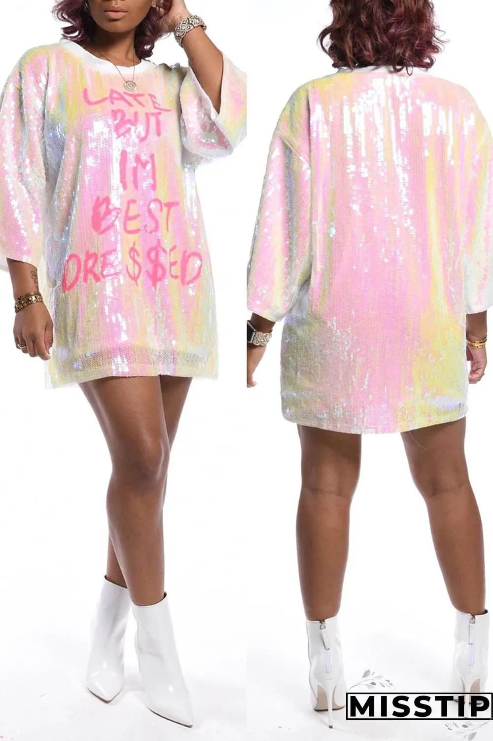 Blue Casual Sexy Letter Offset Hip Dress