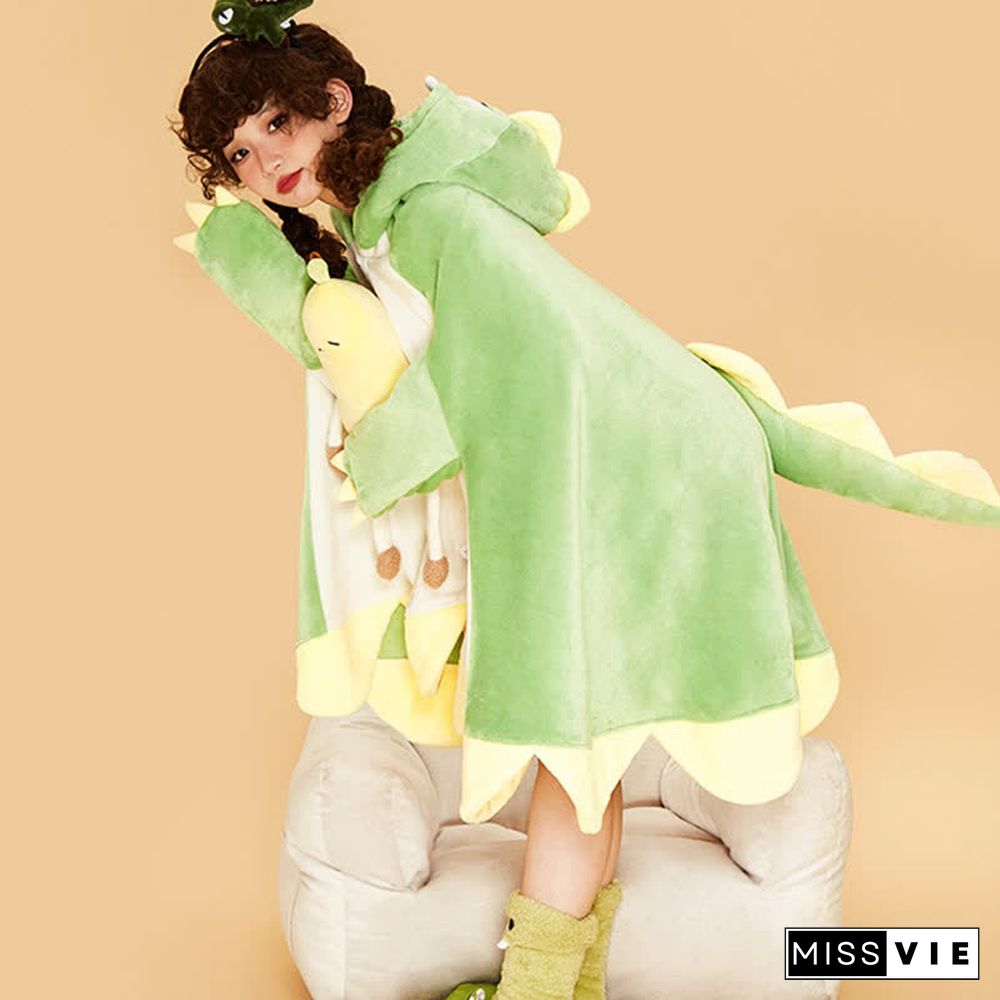 Pre-Order Cartoon Dinosaur Wearable Hooded Blanket Neck Pillow Two Pieces