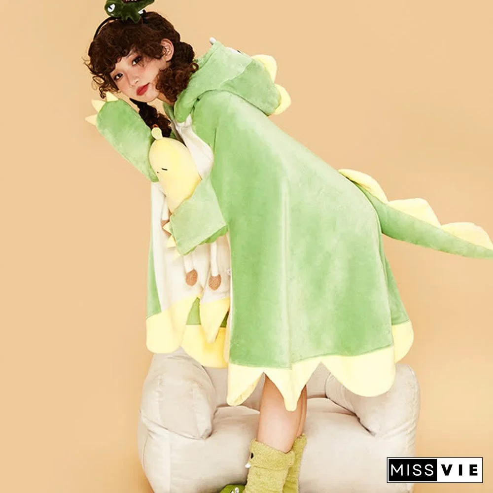 Pre-Order Cartoon Dinosaur Wearable Hooded Blanket Neck Pillow Two Pieces