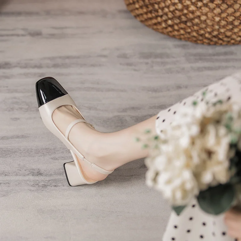 Tanguoant Tanguoant Work Single Shoes Women 2023 Summer New Simple One Word With Square Head Thick With Baotou Casual Women's Shoes