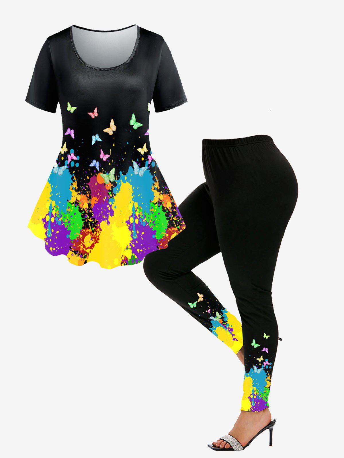 Paint Splatter Butterfly Pattern Tee and Butterfly Paint Splatter