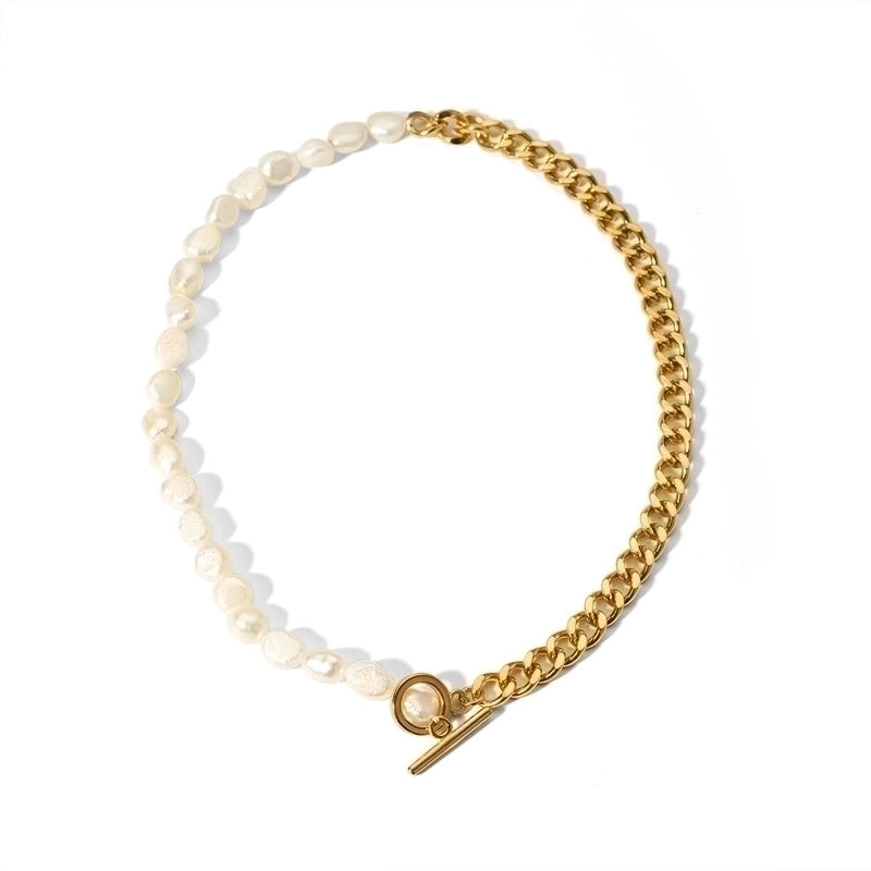 201 Stainless Steel Freshwater Pearl 18K Gold Plated Luxurious Romantic Beaded Plating Color Block Necklace