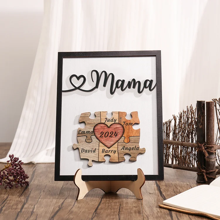 Holz Deko-Personalisierbare 6 Namen & Jahr Ornament Mama Puzzle Holzdekoration für Mutter