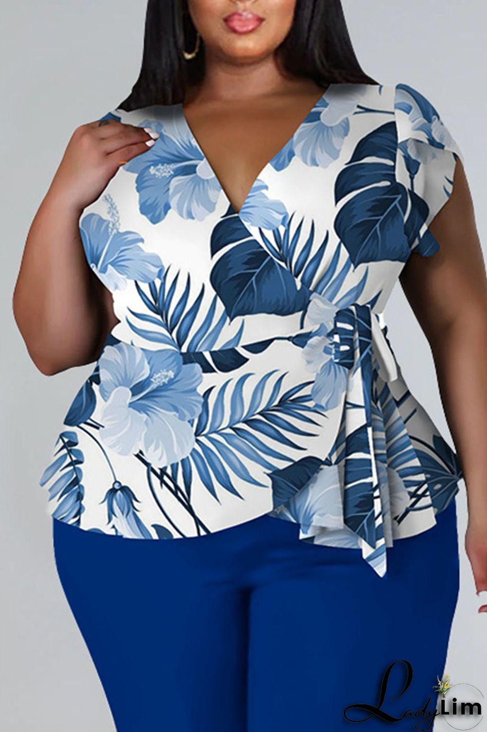 Red Casual Print Bandage Patchwork V Neck Plus Size Two Pieces