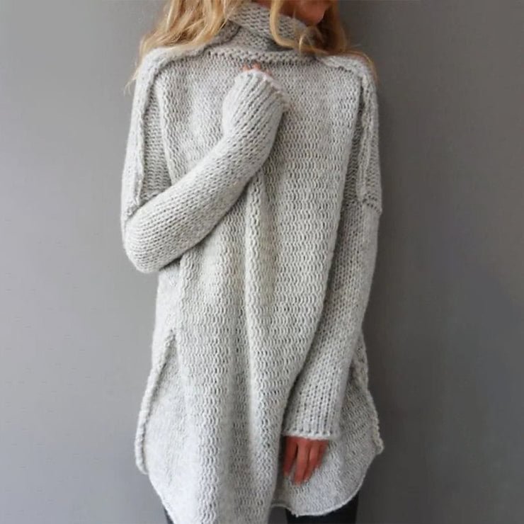 Gray Exposed Seam Turtleneck Sweater