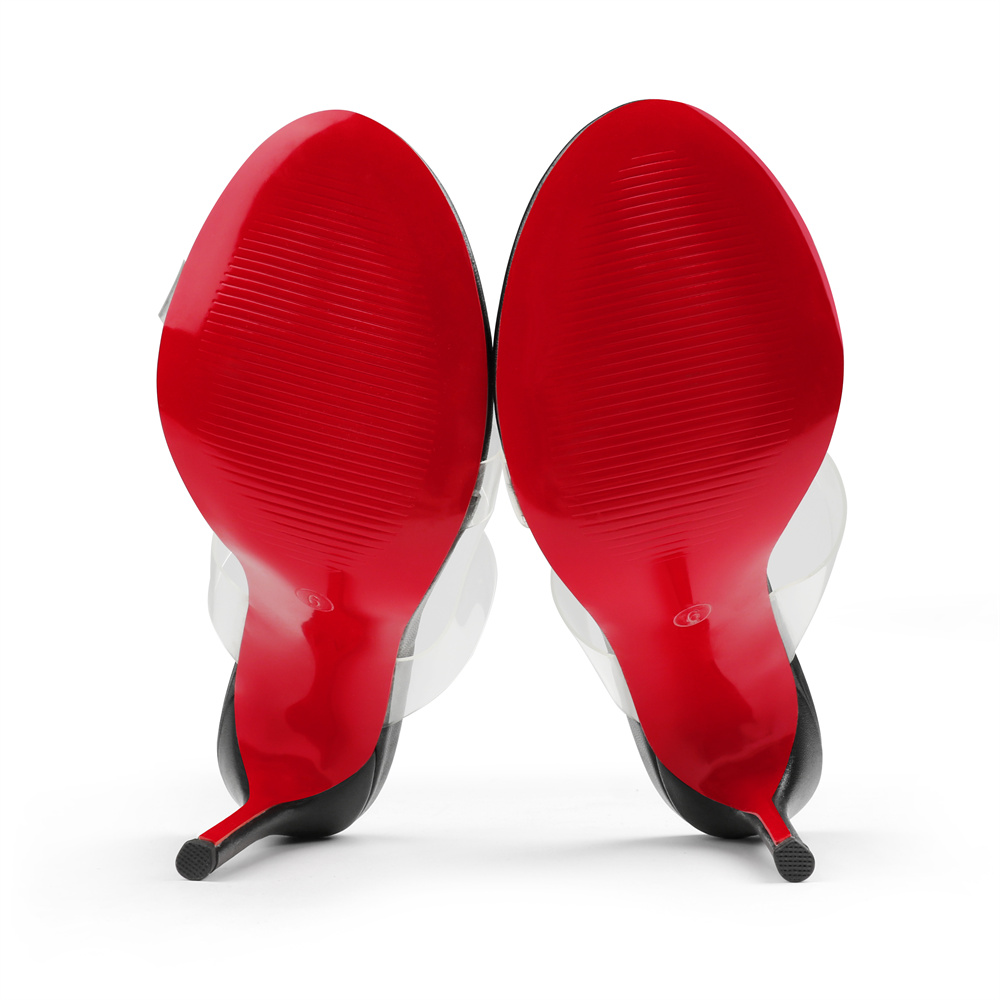 100mm Women's Sandals Red Bottom Transparent Heels Slip on Stilettos-MERUMOTE