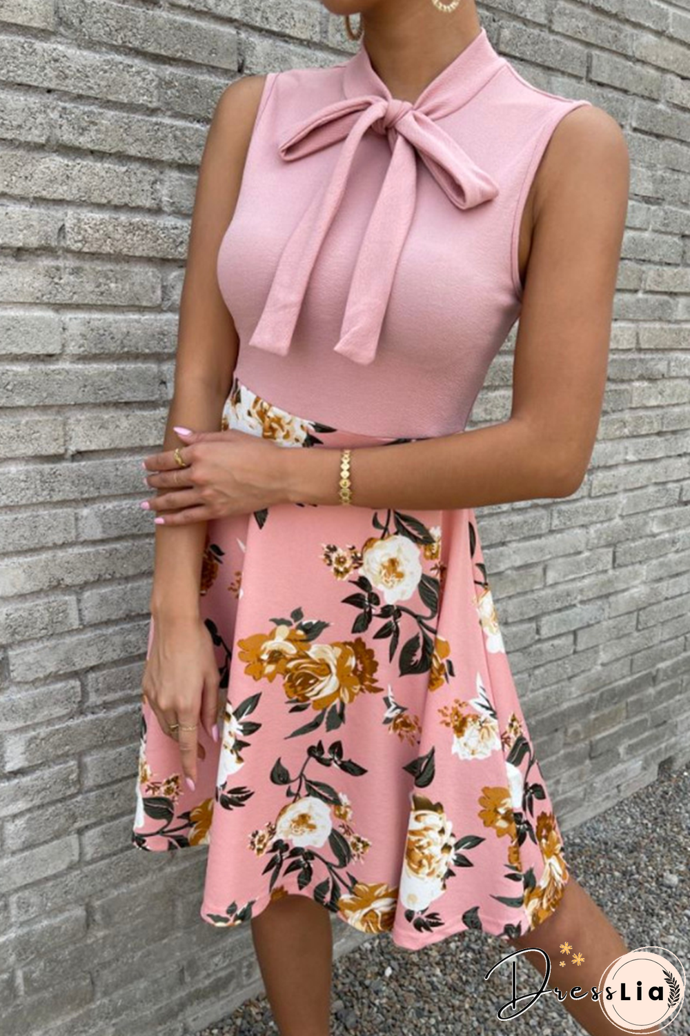 Fashion Print Bandage O Neck Cake Skirt Dresses(4 colors)