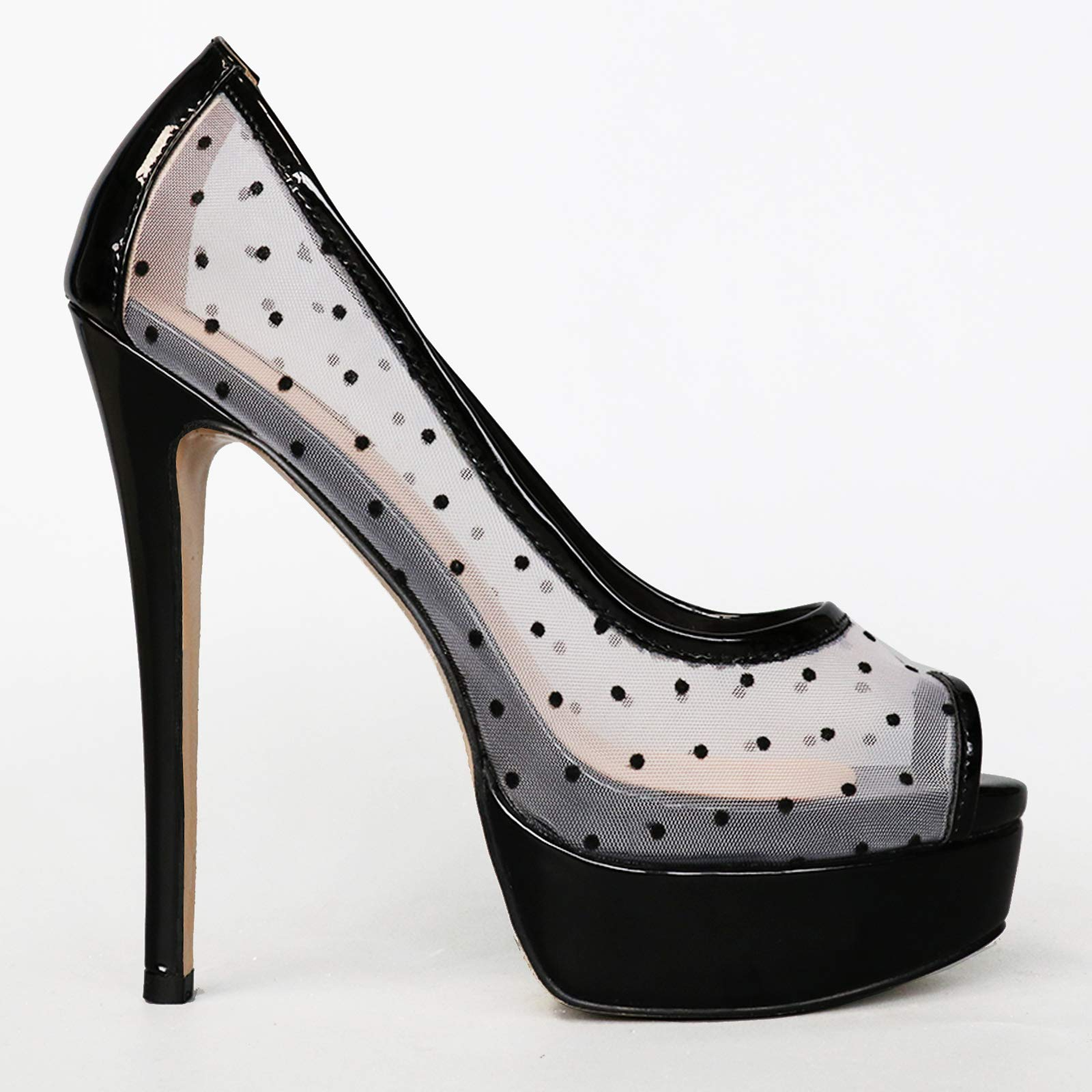 6" Platform Peep Toe Sky High Pumps Patent Shoes-MERUMOTE