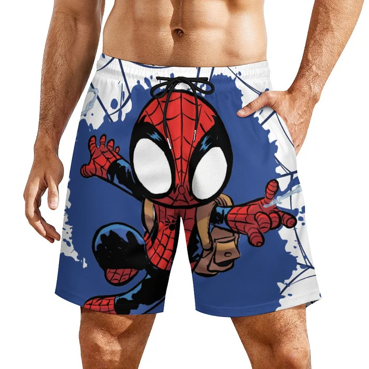 Spider Man Chibi Spider Man Web Swinging Round Athletic Workout Sports Trunks Mens 2 In 1 Sports Gym Shorts With Phone Pocket - Heather Prints Shirts