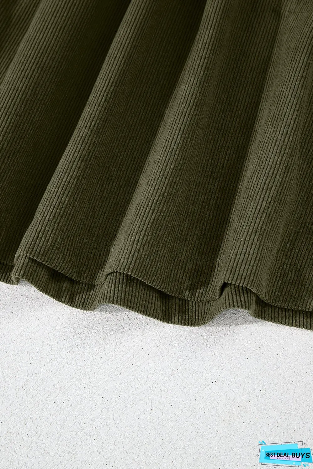 Vineyard Green Corduroy Snap Buttons Empire Waist Bracelet Sleeve Dress