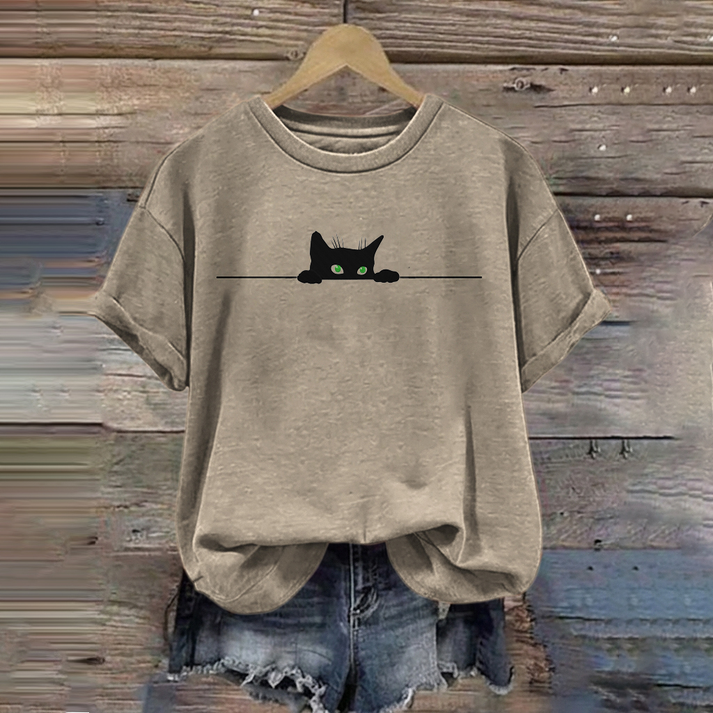Comstylish Women's Cute Black Cat Print Casual T-shirt