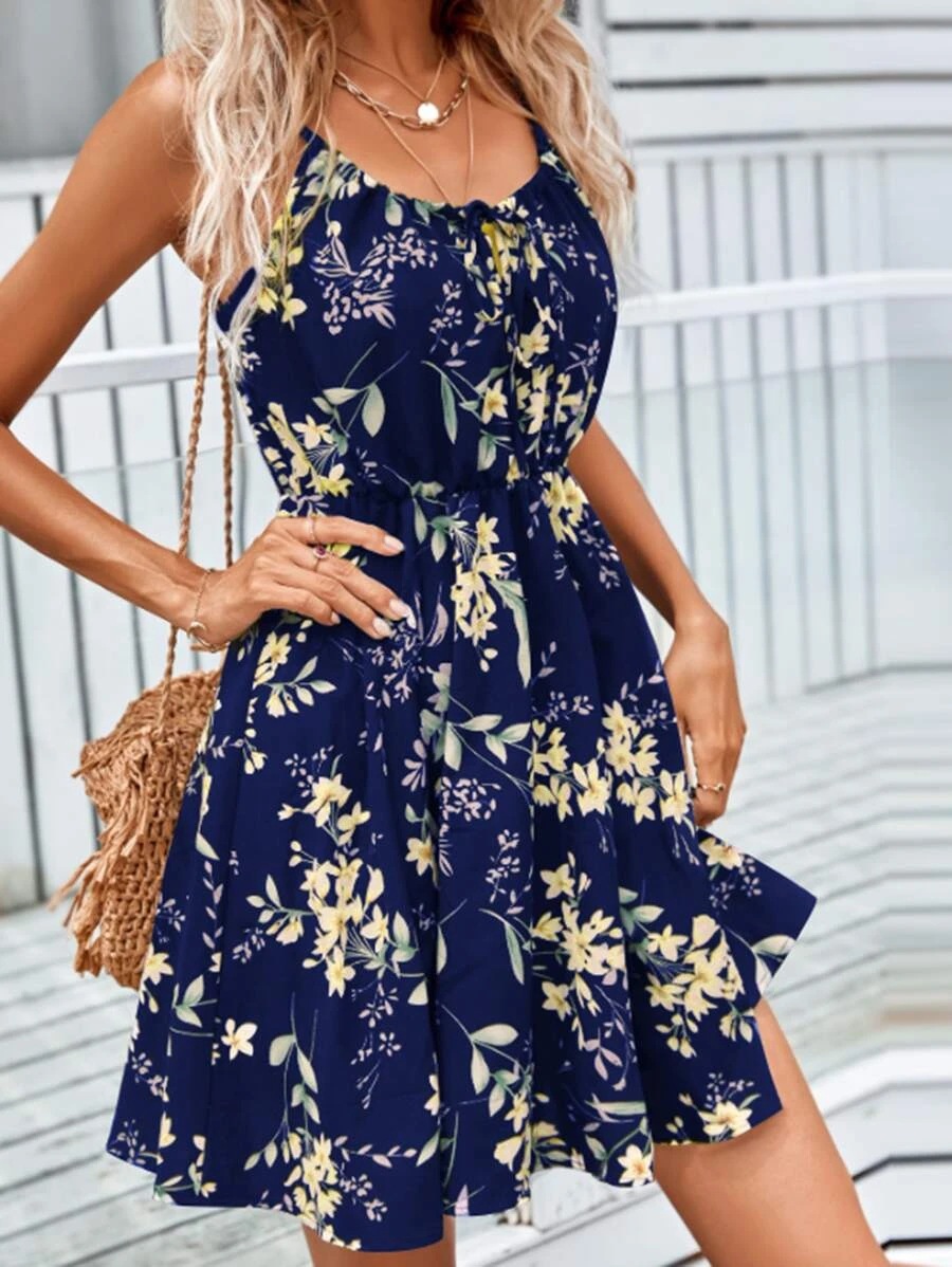 Mature Ladies Summer Floral Print Suspender Dress